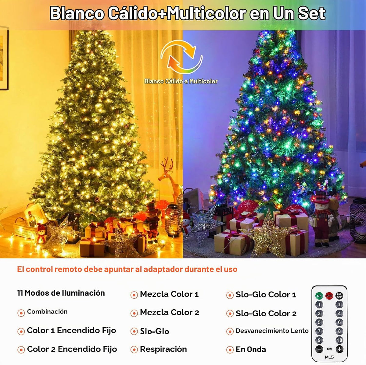 Guirnalda de 200 luces LED conectables con control remoto, blanco c...