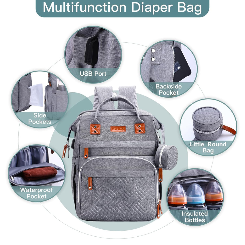 ISMGN Mochila para pañales con estación de cambio, bolsa de pañales...