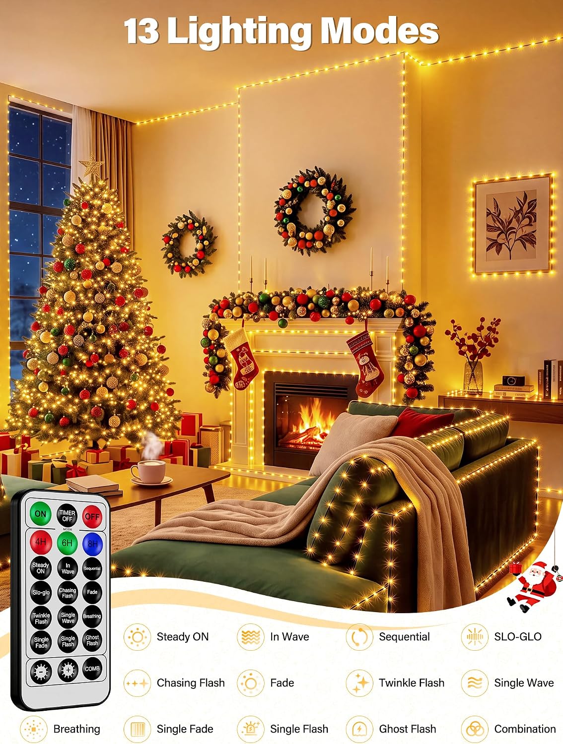 800 luces LED de Navidad de 263 pies IP67 impermeables, blanco cáli...