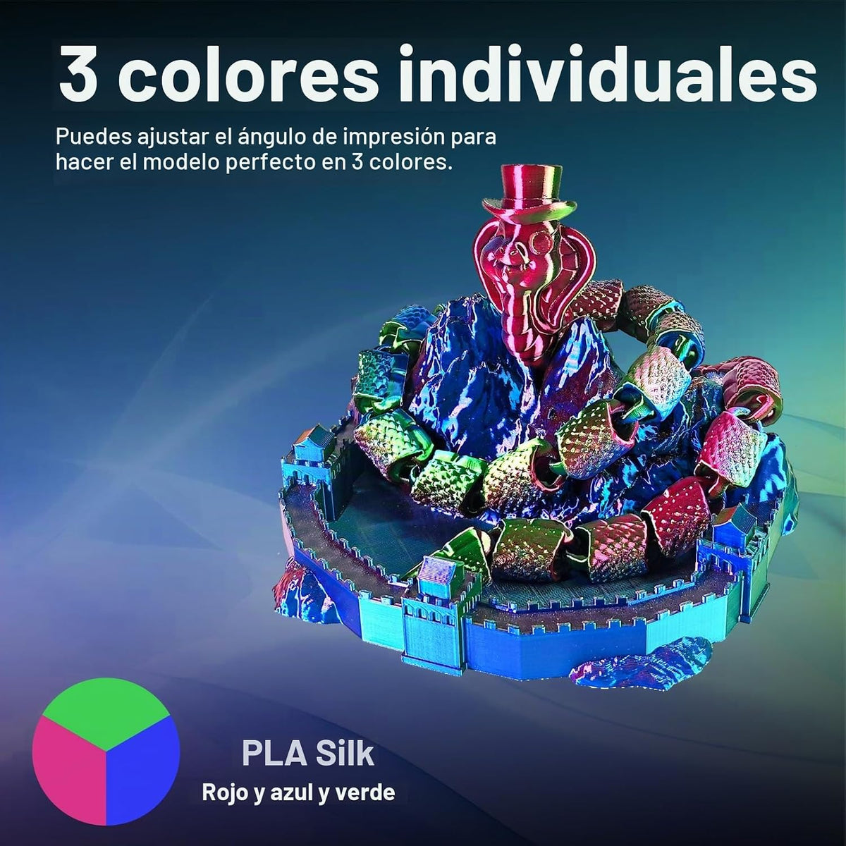 ERYONE Filamento PLA sedoso tricolor para impresora 3D de 1.75mm +\...