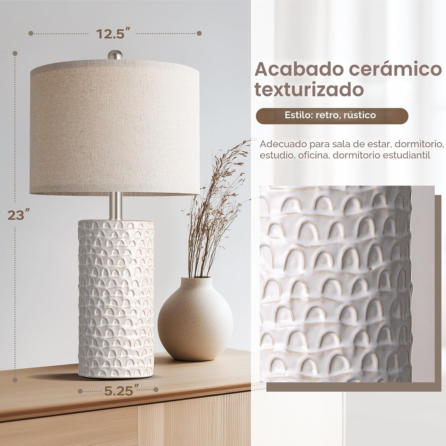 PARTPHONER Juego de 2 lámparas de mesa de cerámica modernas de 23 p...