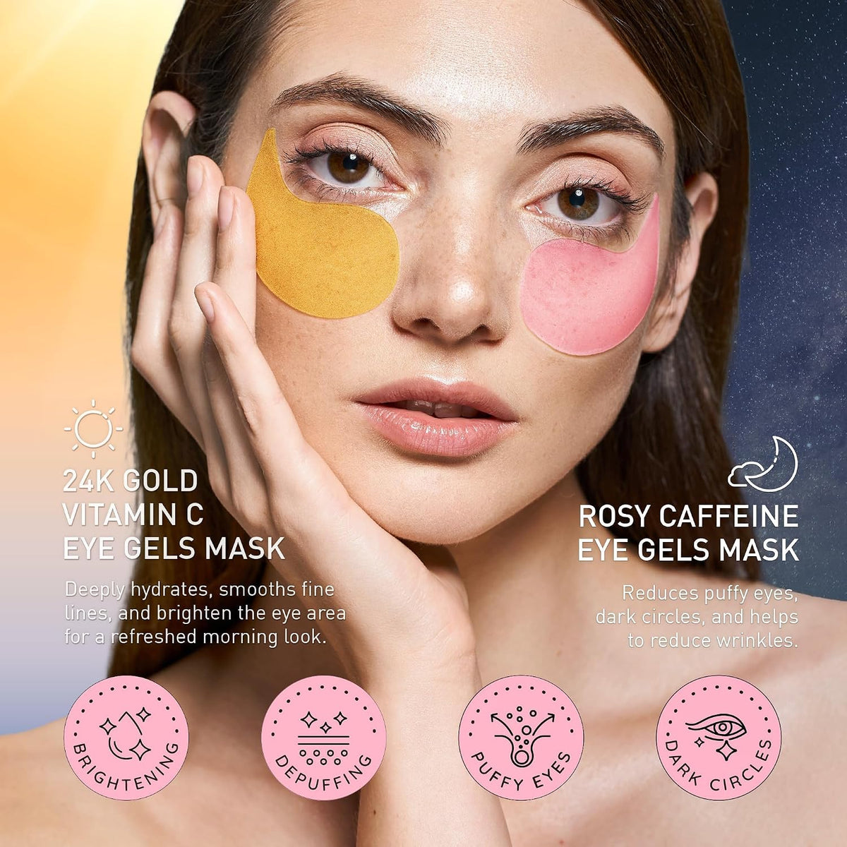 Kit de parches para debajo de los ojos: 120 piezas de cafeína rosa...
