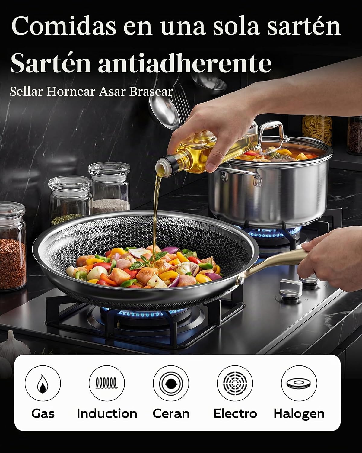 XBM Sartén antiadherente con tapa de 10 pulgadas, panal, sin PFAS,...