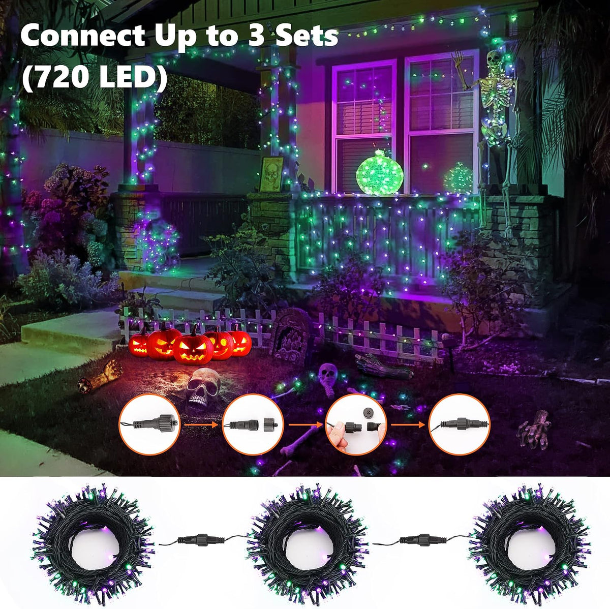 Brizled Luces de Halloween moradas y verdes, 78.74 pies 240 LED Cad...