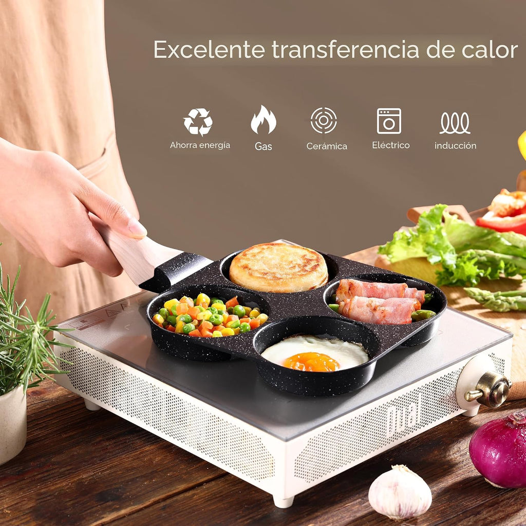 CAROTE Sartén para huevos de granito antiadherente para 4 tazas, ne...