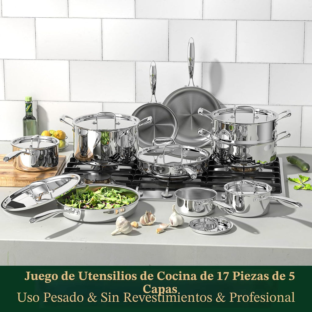 Umite Chef Juego de 17 utensilios de cocina de acero inoxidable rev...