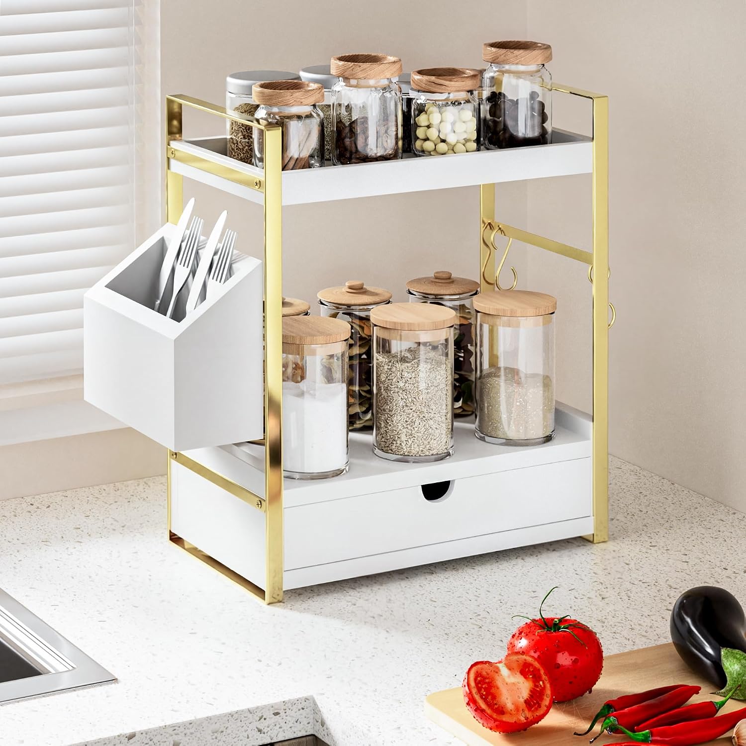 Organizador de mostrador de baño de 2 niveles, estante de tocador d...