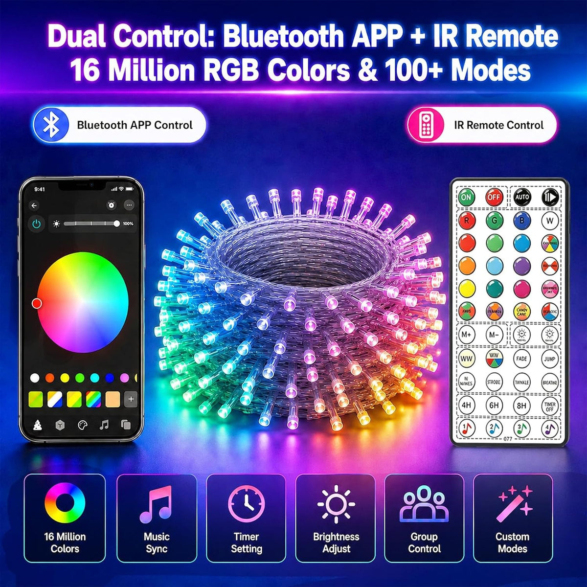 Aplicación inteligente de luces navideñas que cambian de color y co...