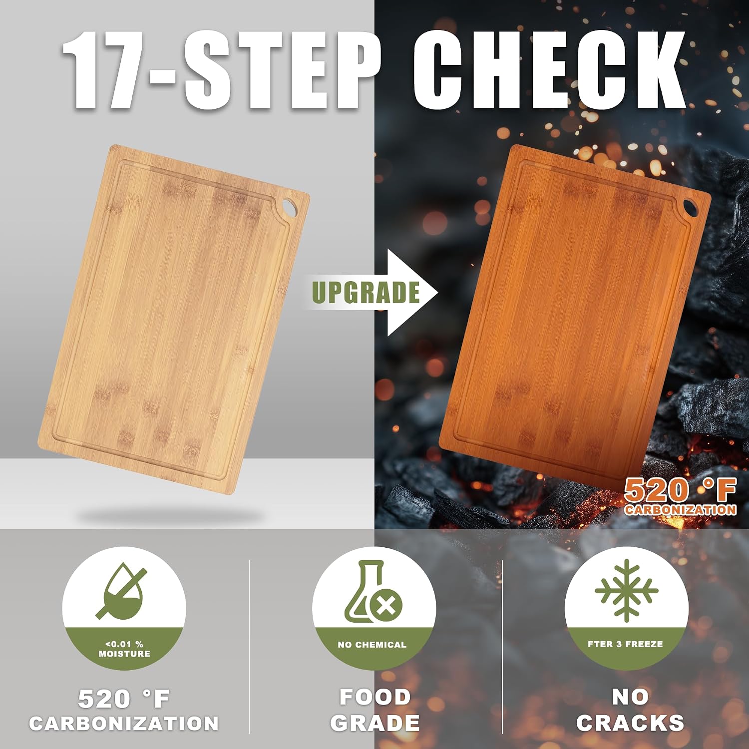 Juego de tablas de cortar de bambú orgánico de 3 piezas para cocina...