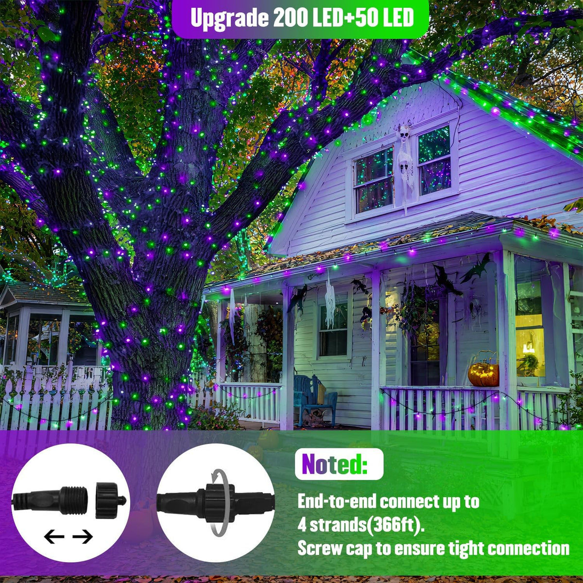 JMEXSUSS Guirnalda de 250 luces LED moradas y verdes para exteriore...