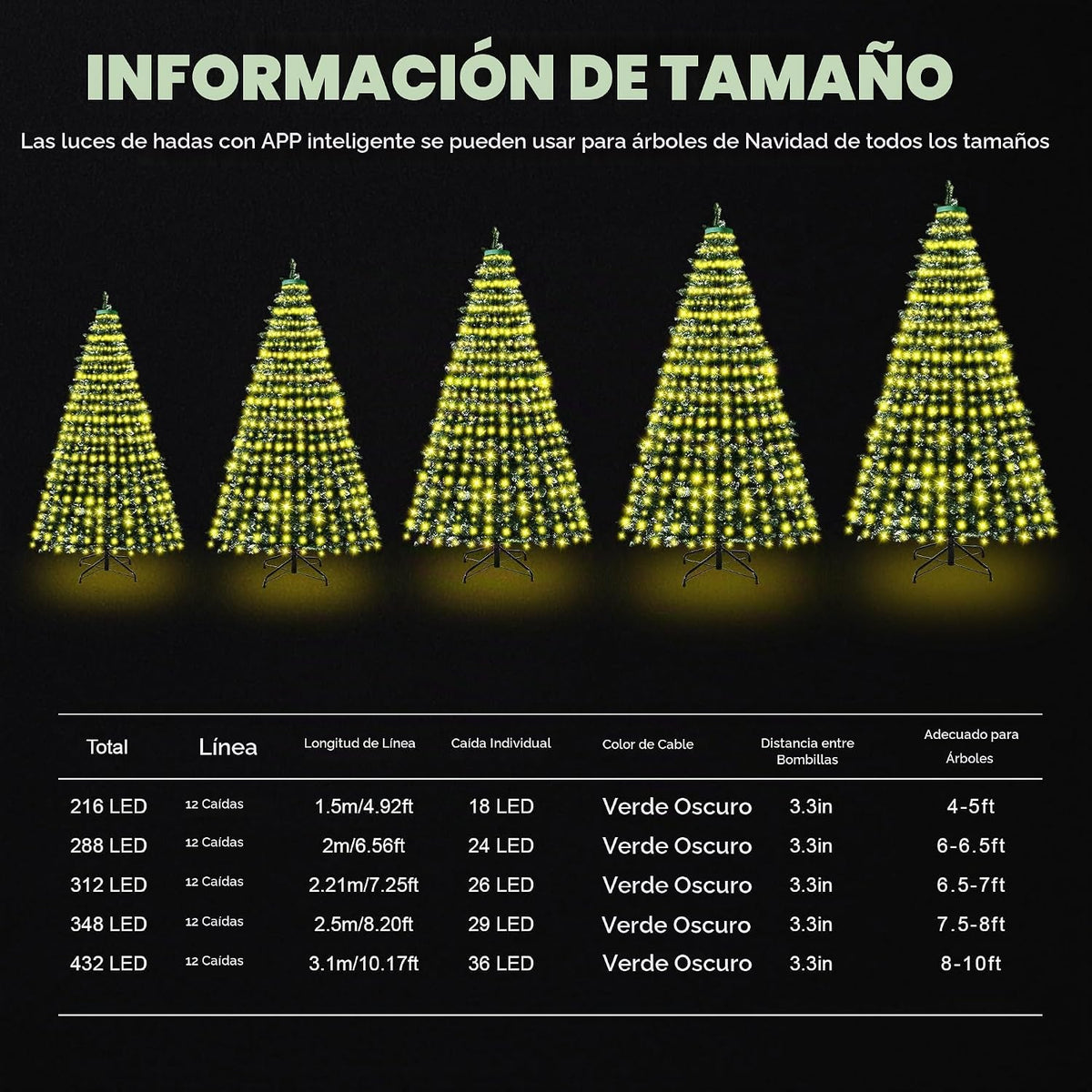 Anillo inteligente con 30 modos de luces para árbol de Navidad para...