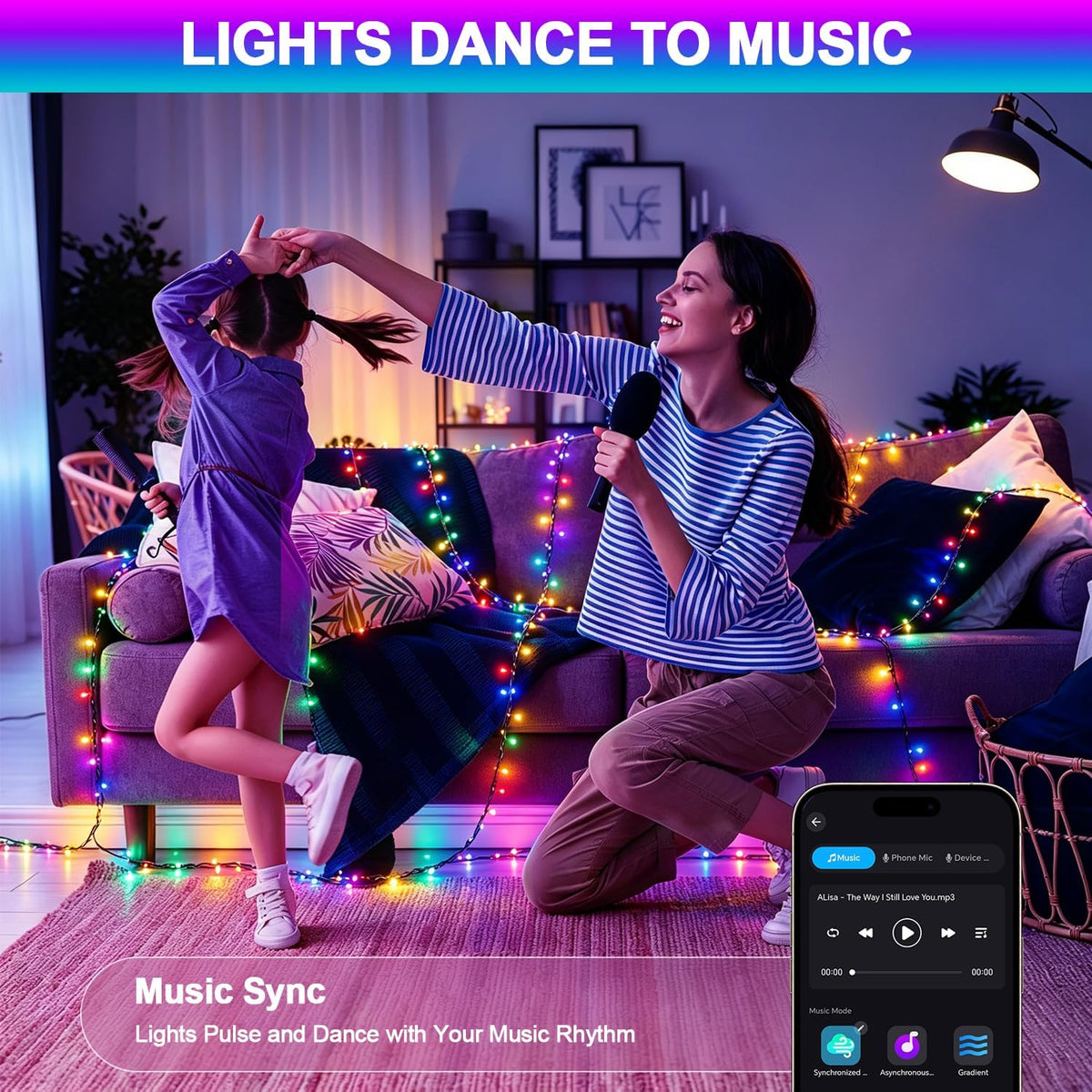 Luces de racimo de Navidad inteligentes, aplicación multicolor\/luc...