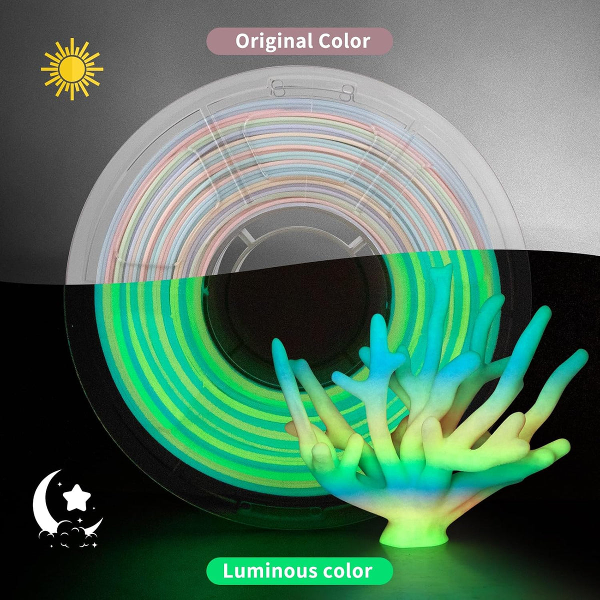 iSANMATE Filamento PLA arco iris que brilla en la oscuridad, filame...