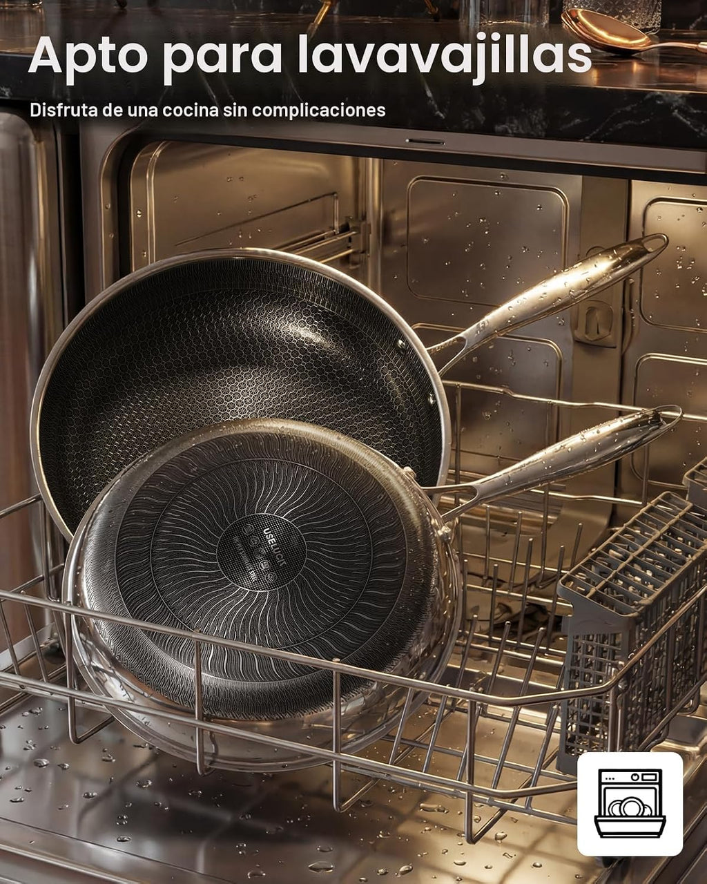 USELUCK - Sartenes híbridos antiadherentes con tapa de vidrio, sart...