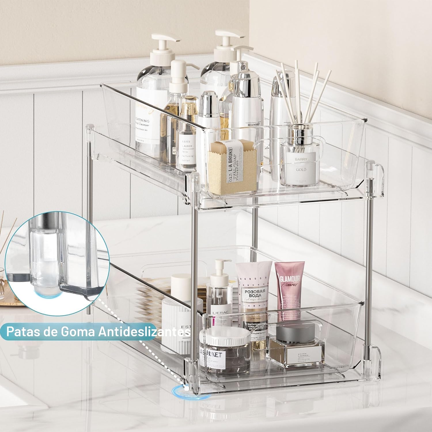 Vtopmart - Organizadores de baño, 4 piezas, 2 niveles, transparente...