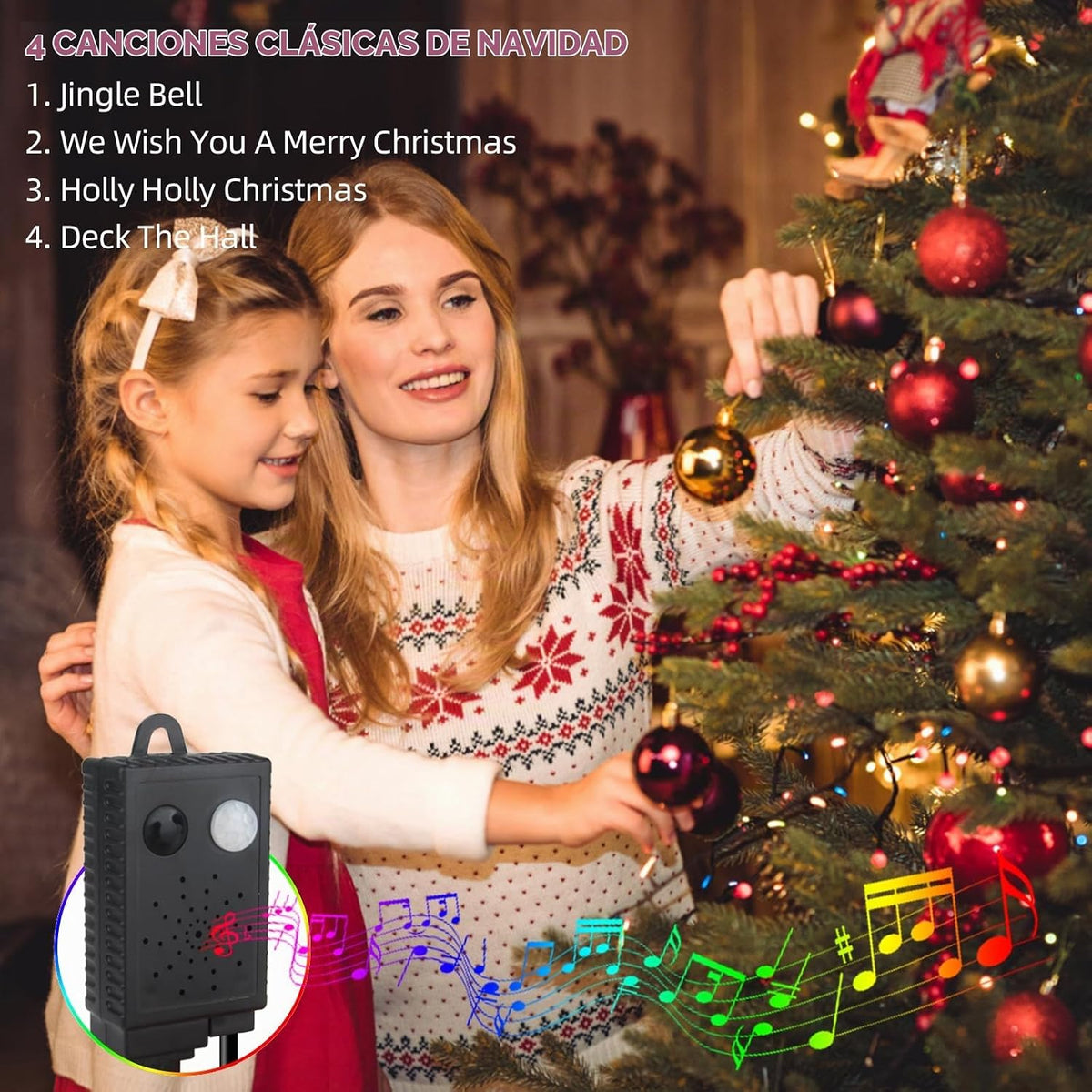 MZD8391 - Luces de Navidad con sensor de movimiento y música para i...