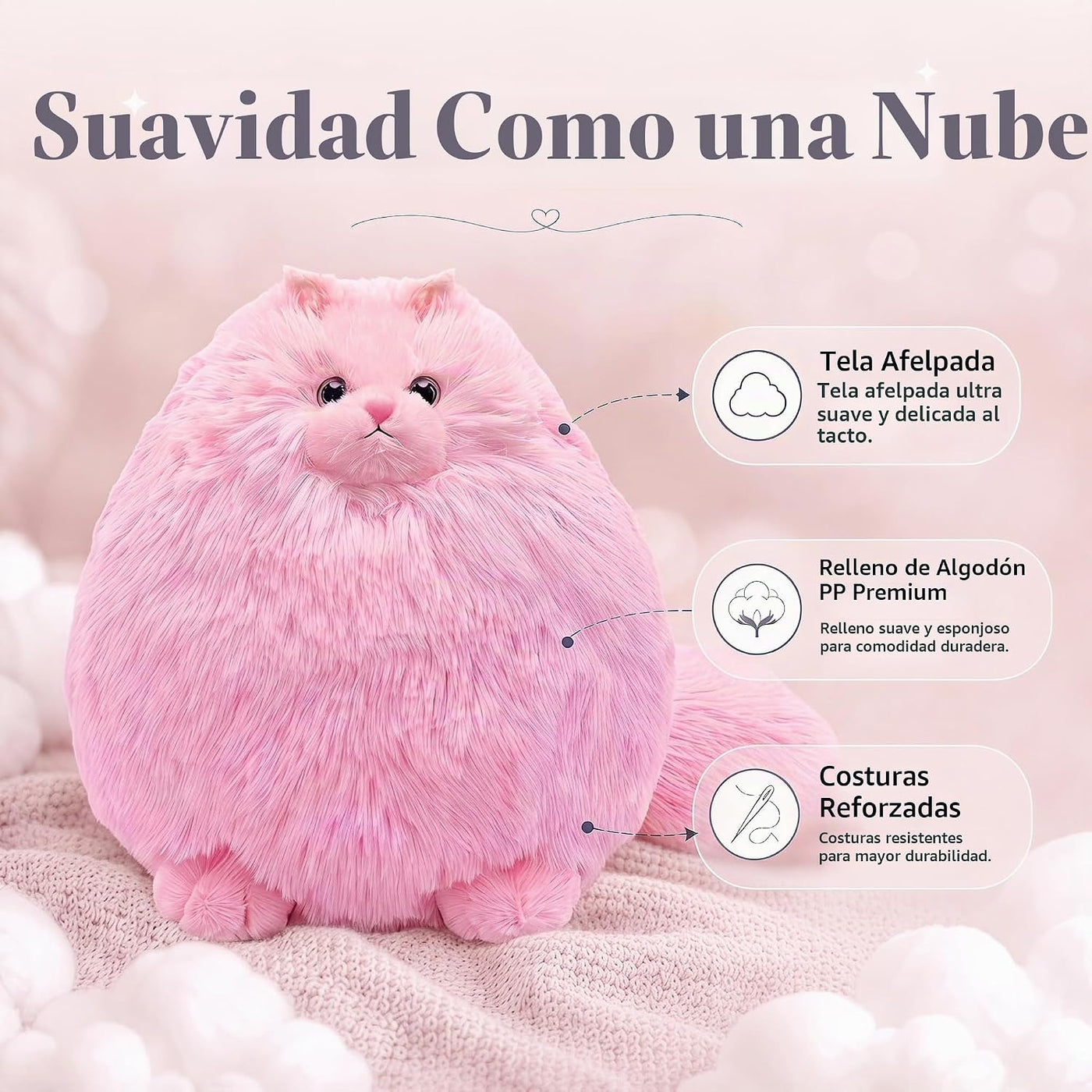Winsterch Juguete de peluche de gato, gato de peluche rosa de 10 pu...