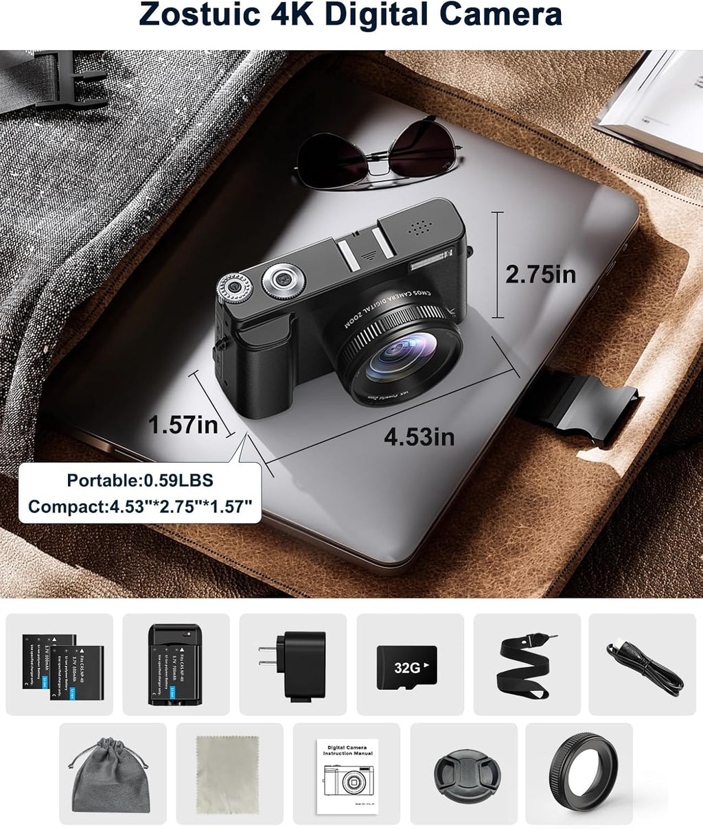 Cámara digital 4K para fotografía y video, cámara de videoblogs de...