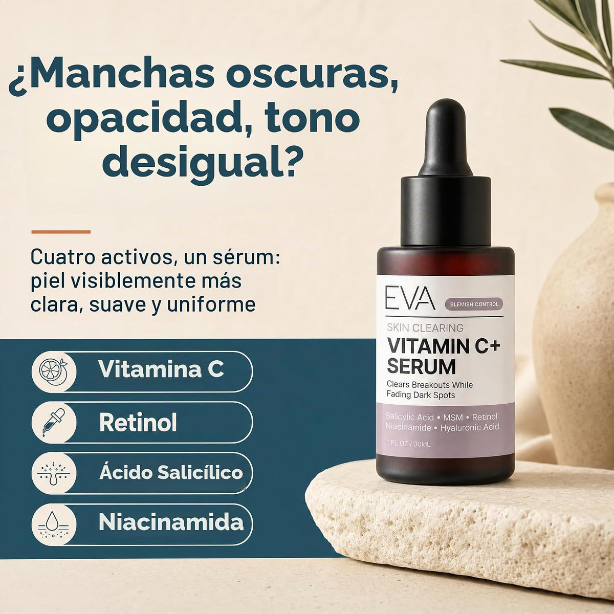 Eva Naturals Suero limpiador de piel con vitamina C, retinol y sali...