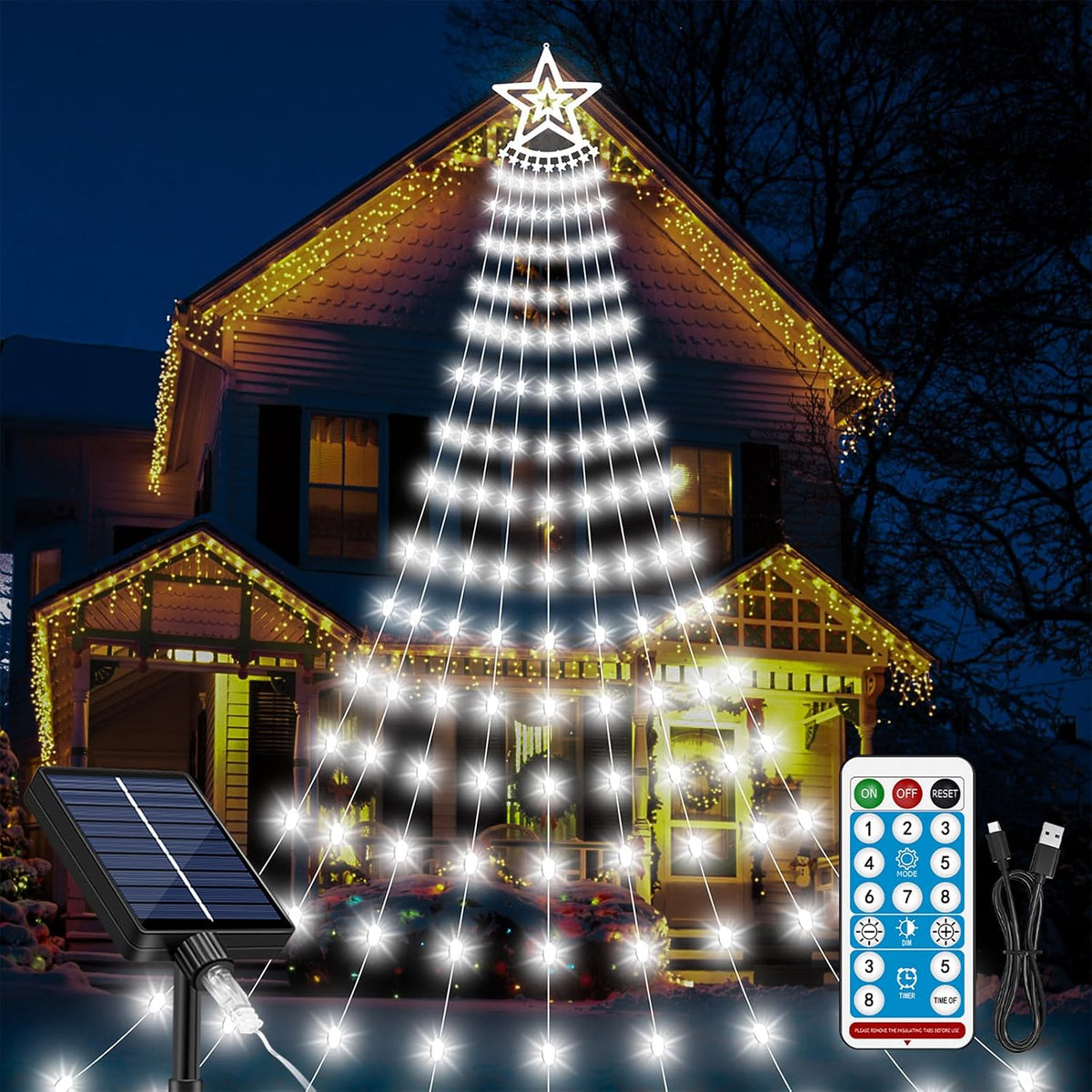 AMIPEPE Luces de cascada de estrellas de Navidad, 11.48 pies, 350 L...
