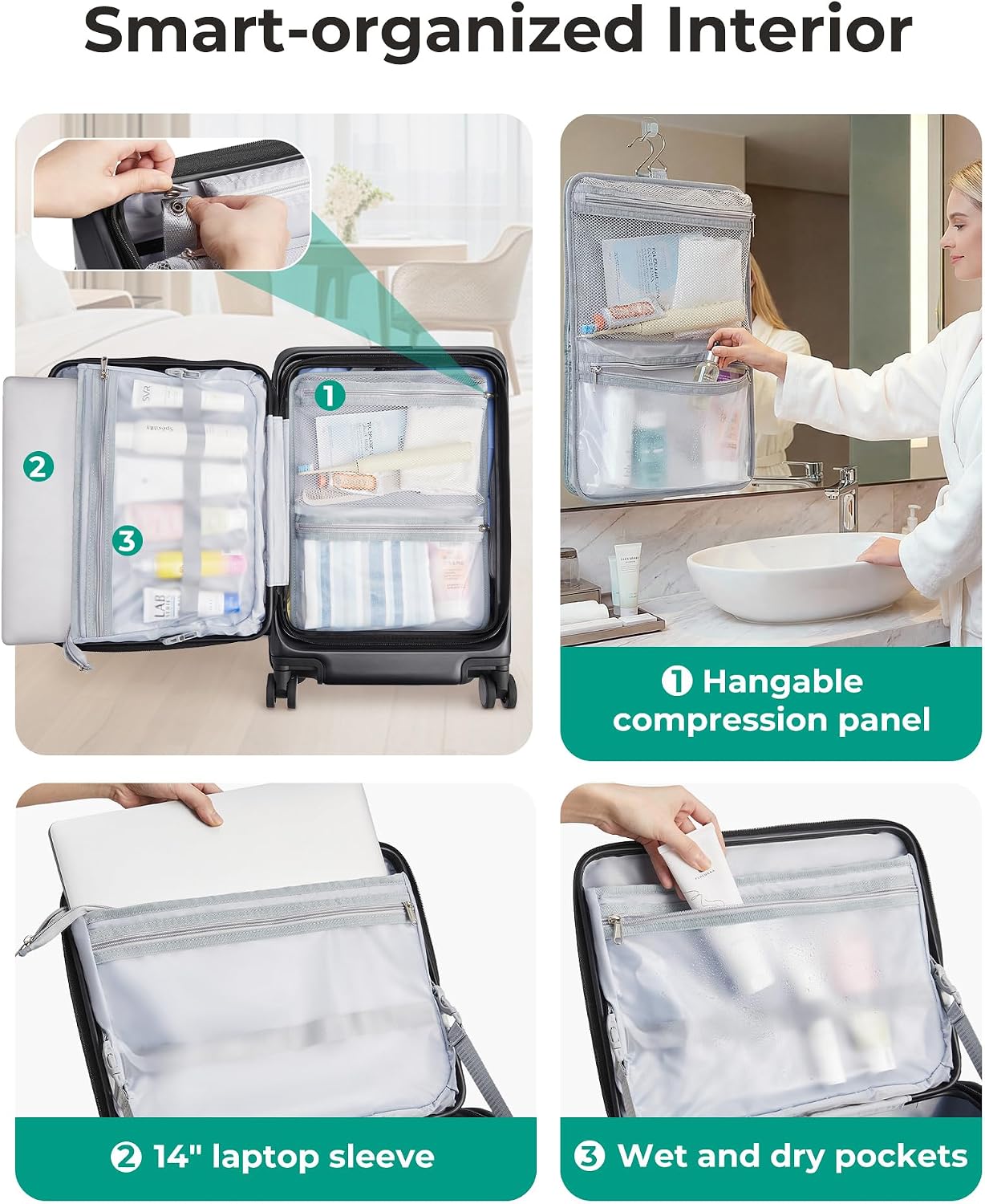 BAGSMART Equipaje de mano de apertura superior 22x14x9 aprobado por...