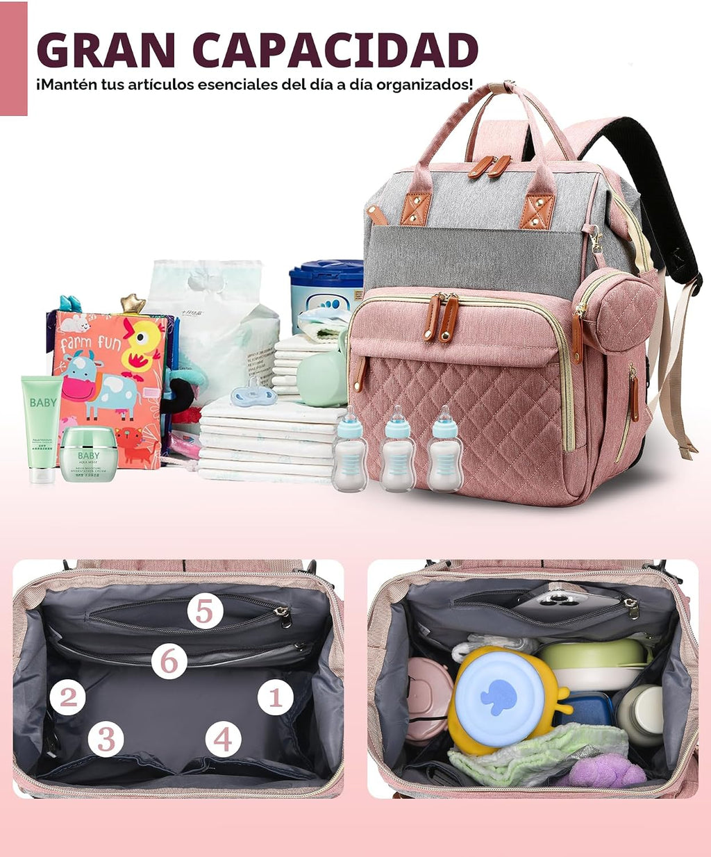 Lamroro Bolsa de pañales con cambiador, mochila impermeable 3 en 1...