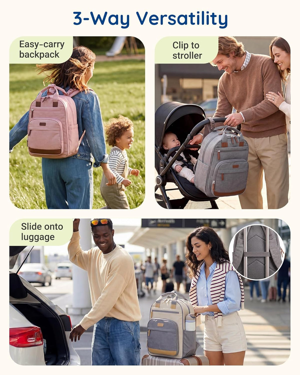 mommore Bolsa de pañales para bebé con cambiador impermeable, Gris-...