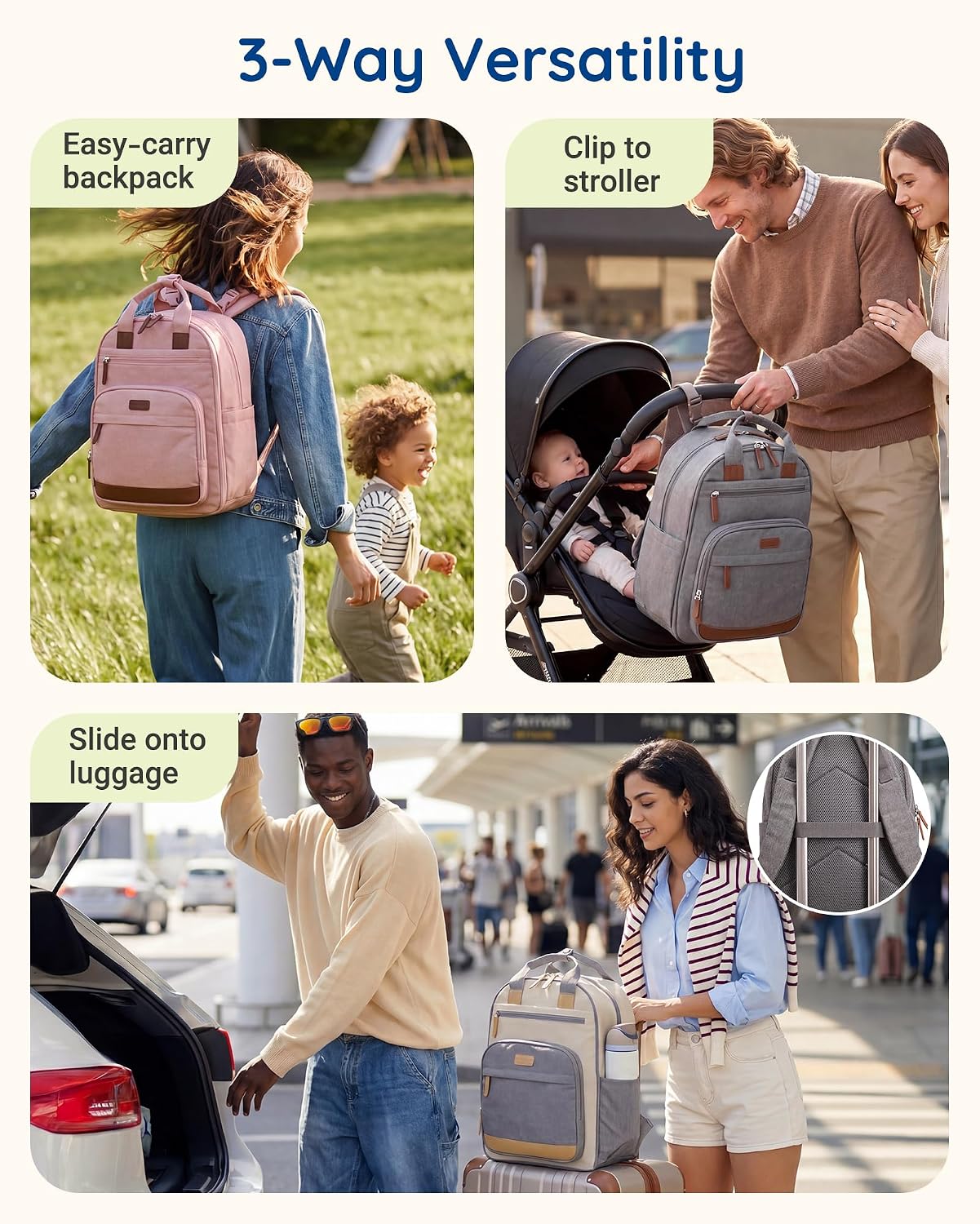 mommore Mochila para pañales con cambiador impermeable, soportes ai...