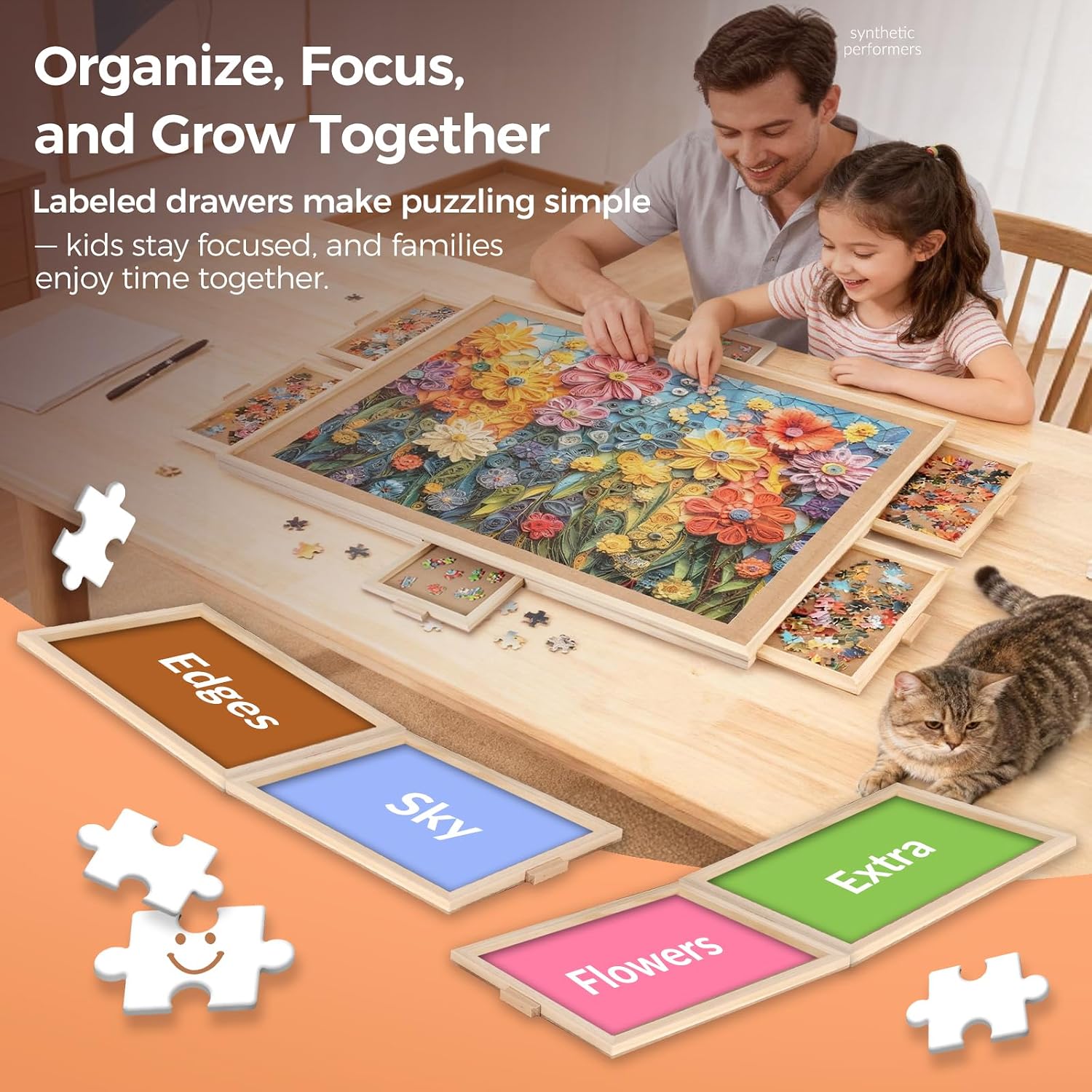 ALL4JIG Tablero de rompecabezas giratorio de 1500 piezas con 6 cajo...