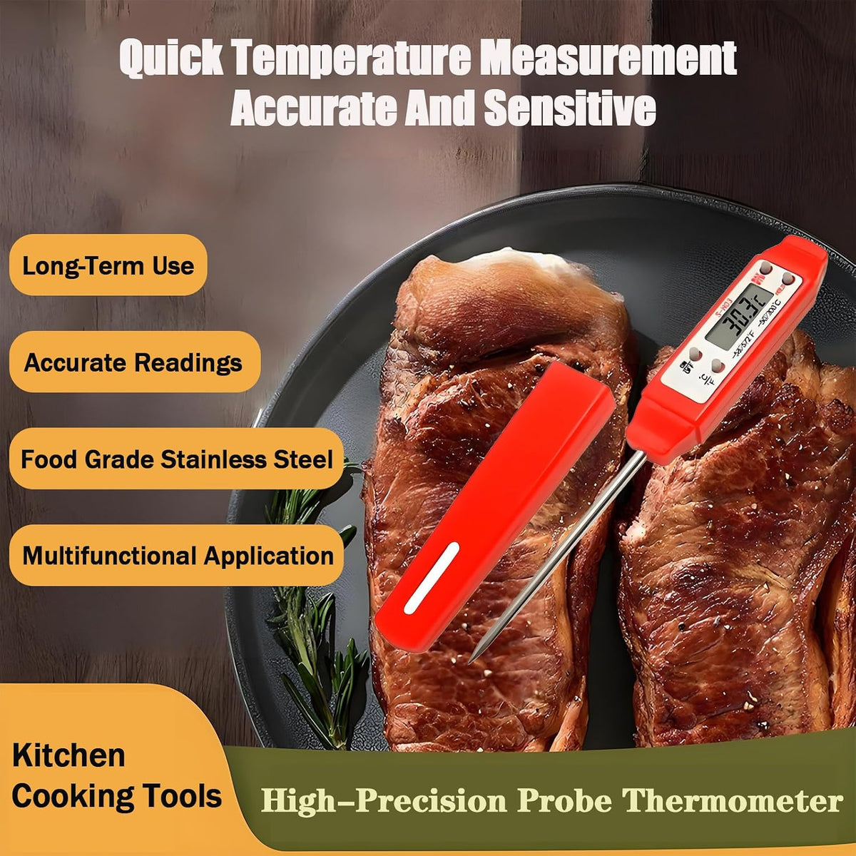 Ausenzup Termómetro para carne - Termómetro digital para alimentos...