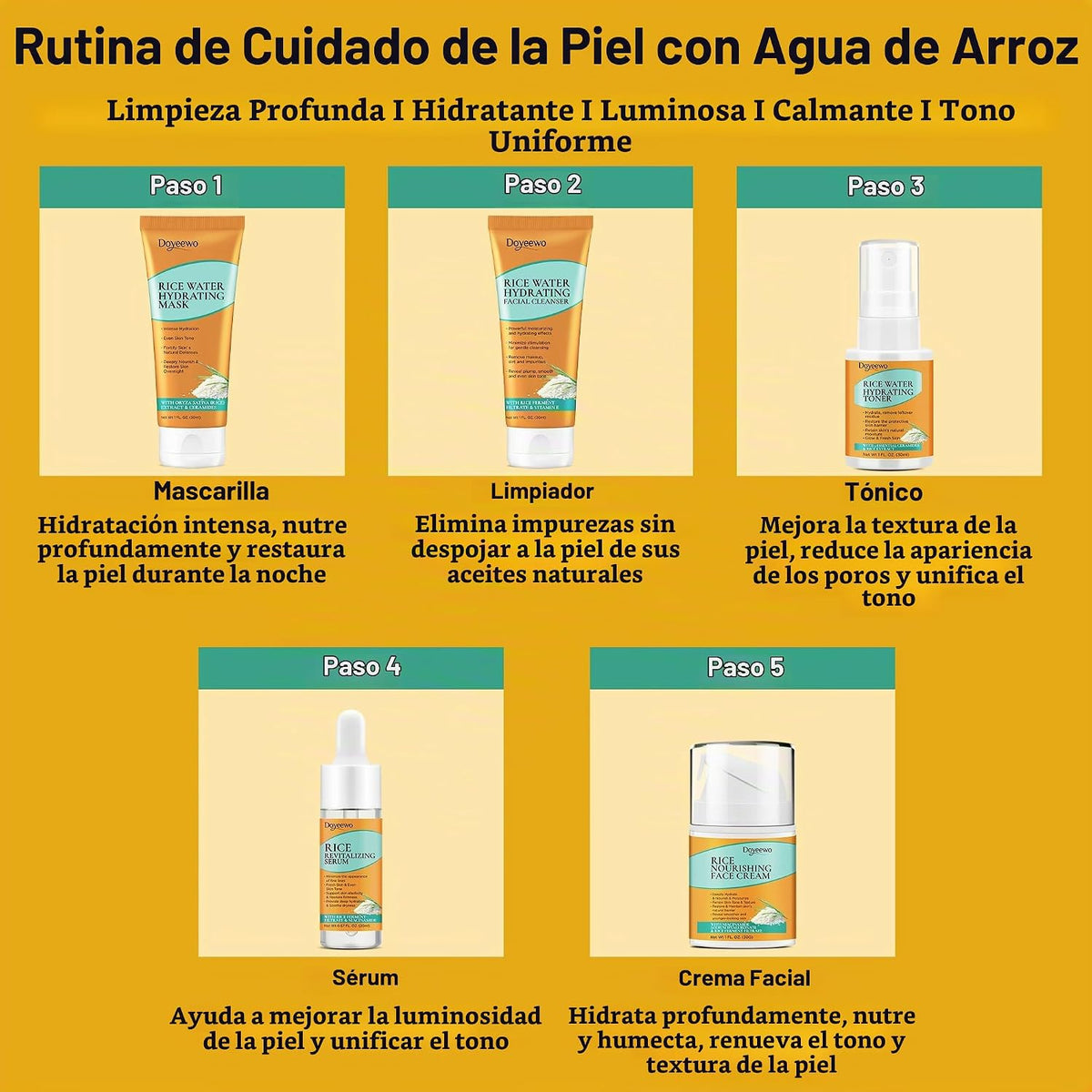 Set de cuidado de la piel con extracto de arroz coreano para hidrat...