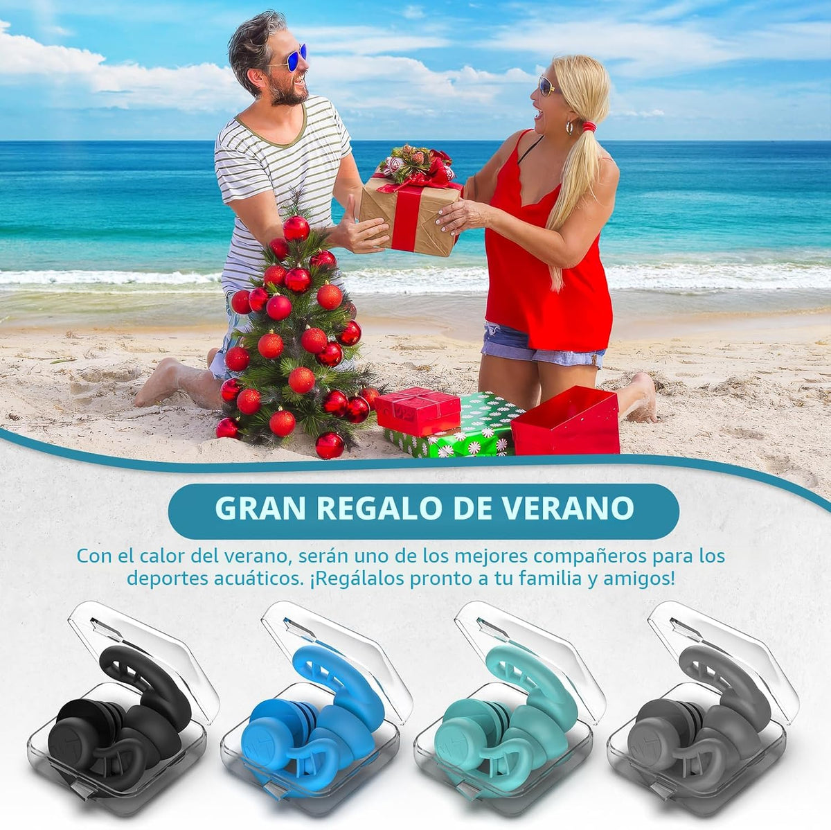 Tapones de natación para adultos, 4 pares reutilizables de silicona...