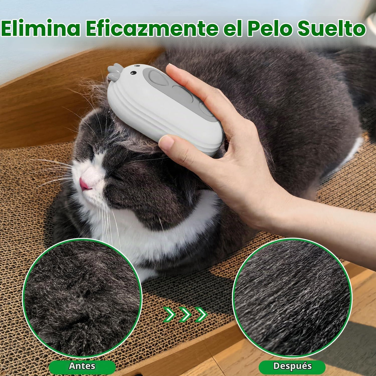 POIIOPY Cepillo de vapor para gatos con botón de liberación, peine...