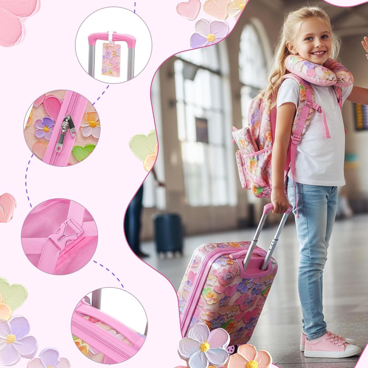 Juego de equipaje para niños de 16 pulgadas con ruedas giratorias,...