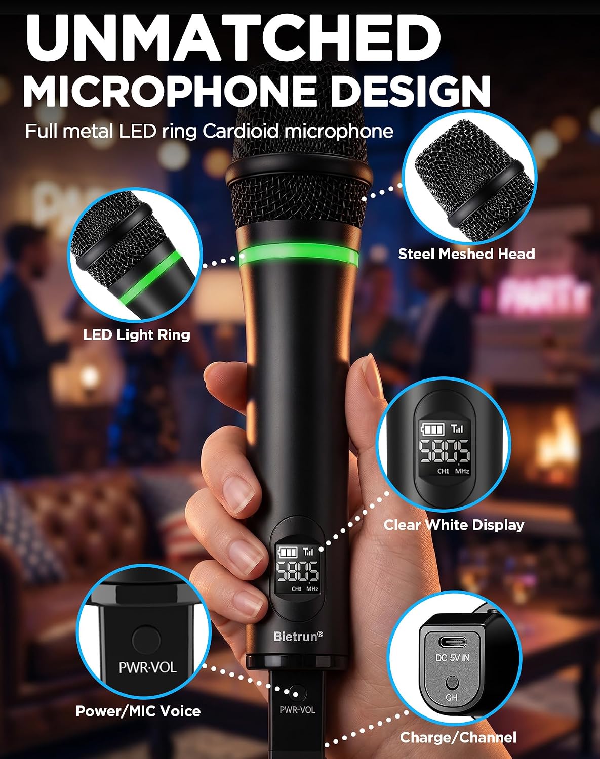 Micrófono inalámbrico Bietrun XLR, micrófonos dinámicos de mano ina...