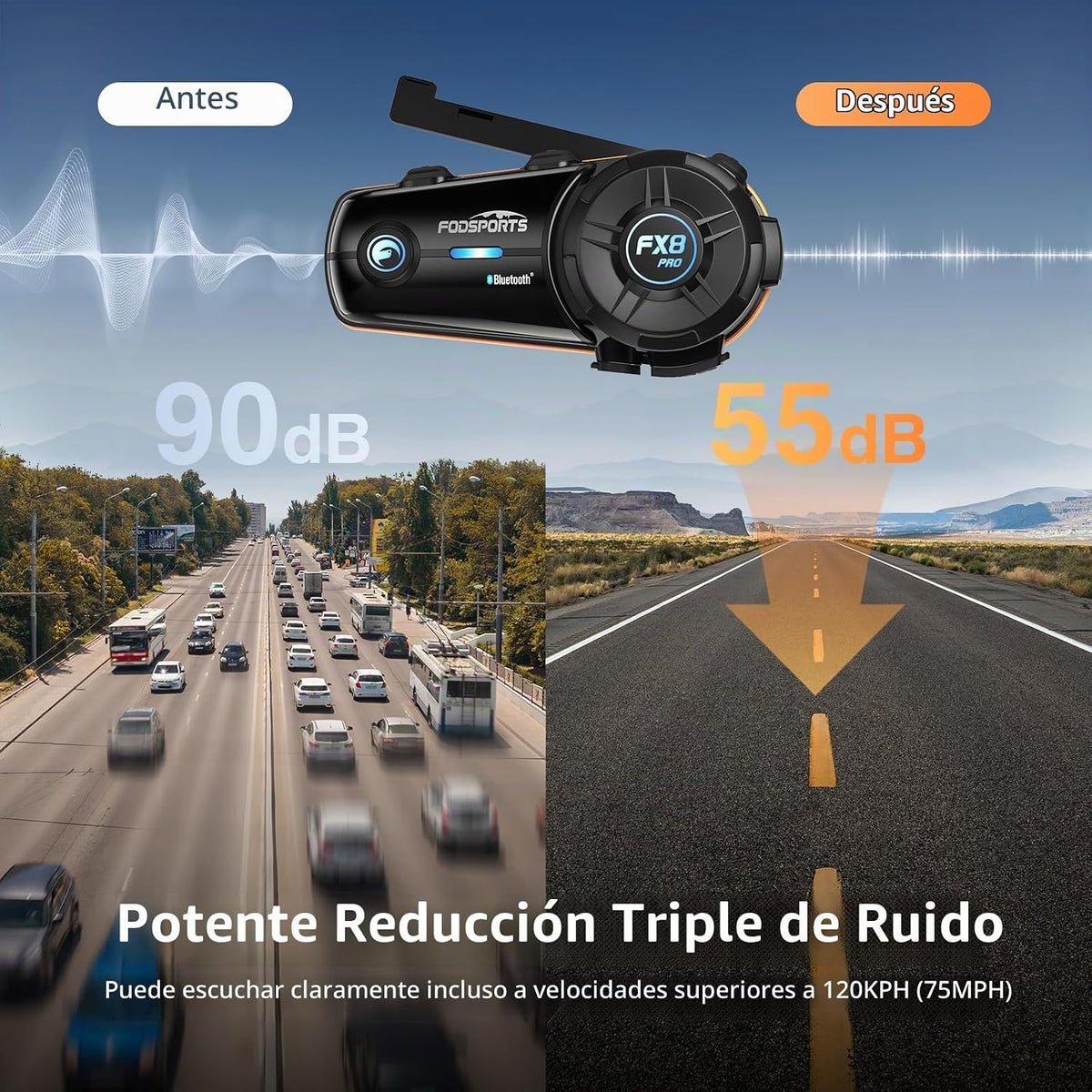 Fodsports FX8 PRO - Intercomunicador Bluetooth para motocicleta, si...
