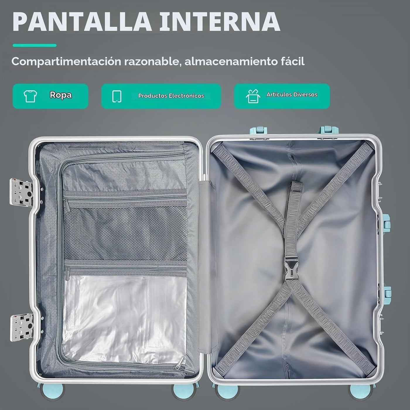 TIYFIY Equipaje de mano sin cremallera con portavasos y puertos USB...