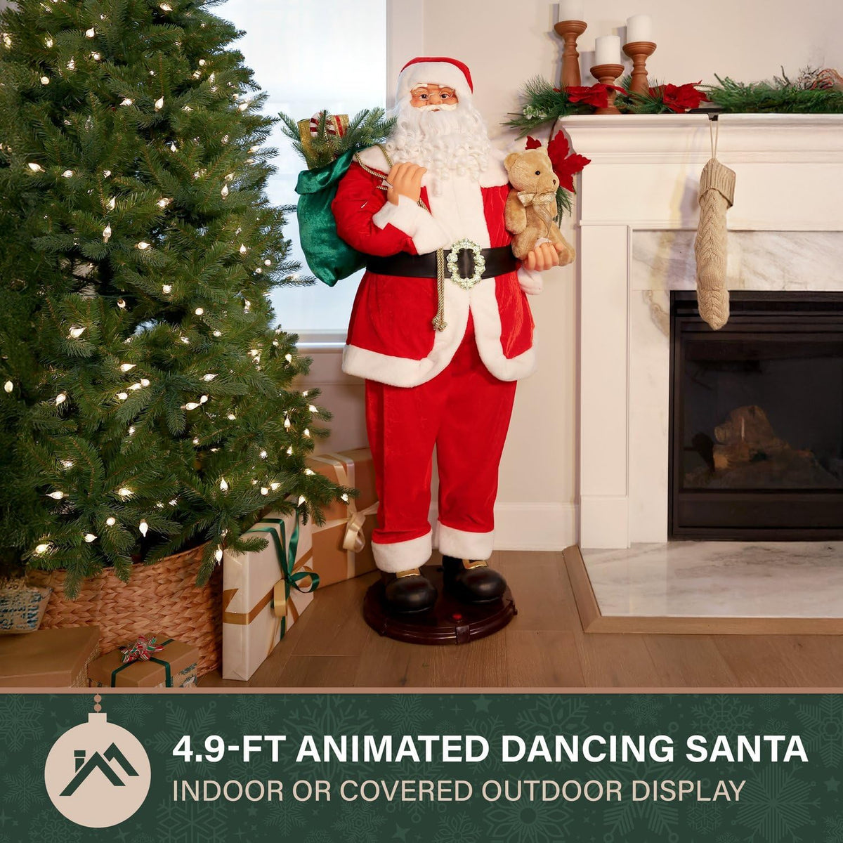 Fraser Hill Farm Papá Noel musical animado de 4.9 pies con oso de p...