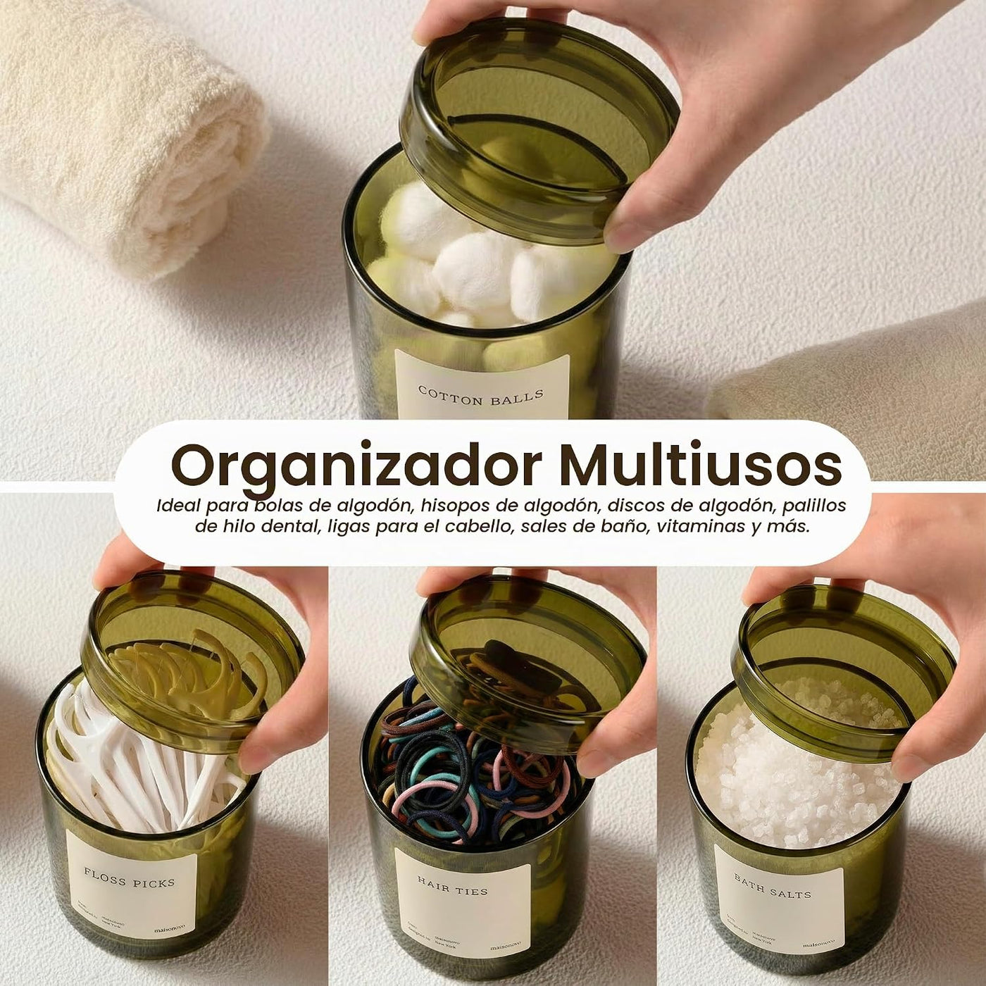 MaisoNovo Recipientes de vidrio para baño con tapas (hermético), so...