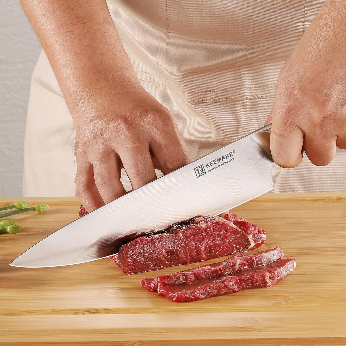 KEEMAKE Juego de cuchillos de cocina, 3 cuchillos afilados de acero...