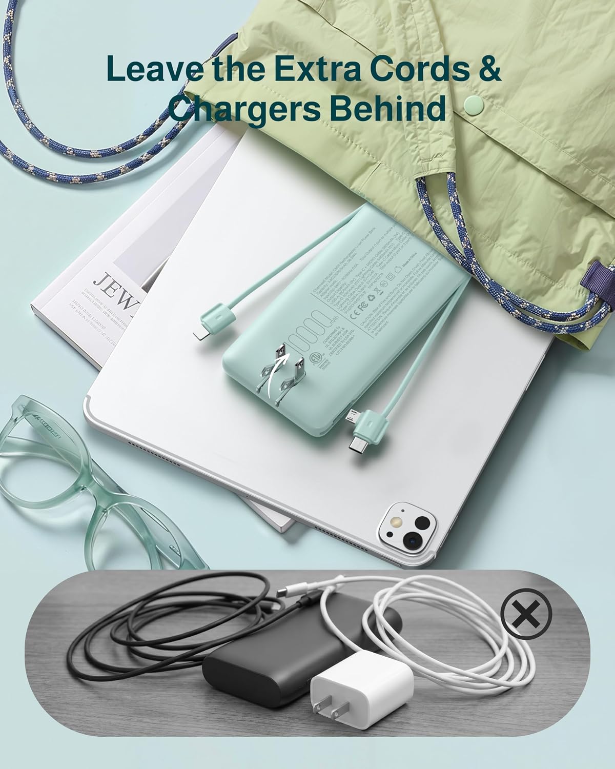 Cargador portátil charmast de 10000 mAh con cables integrados y enc...