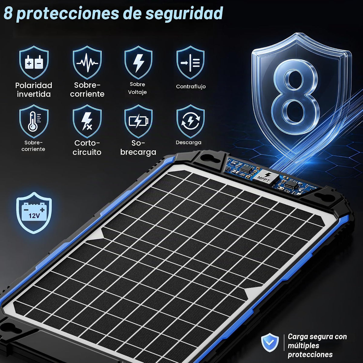 SUNER POWER Cargador de batería solar impermeable de 12 W 12 V y ma...