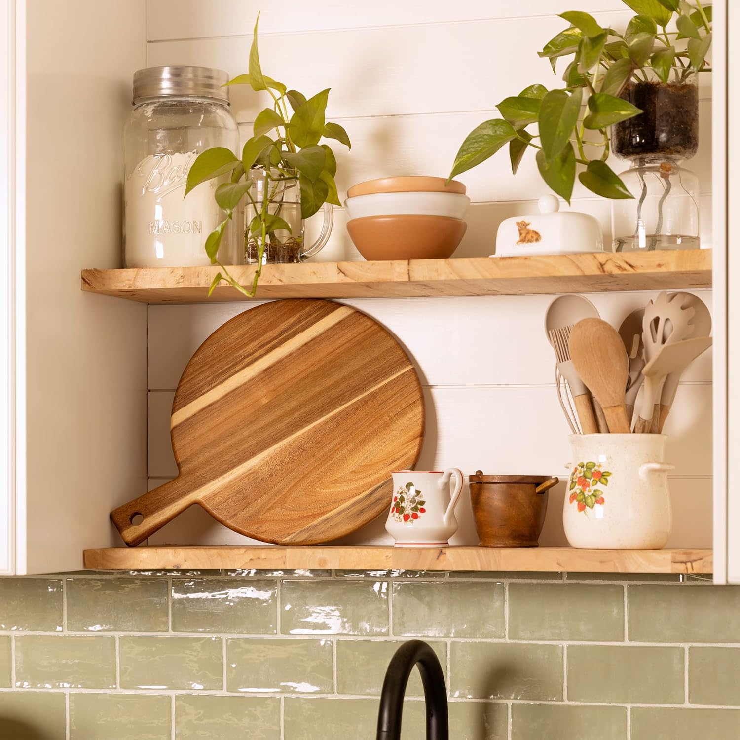 Tabla de cortar de madera de acacia y tabla de picar con mango para...