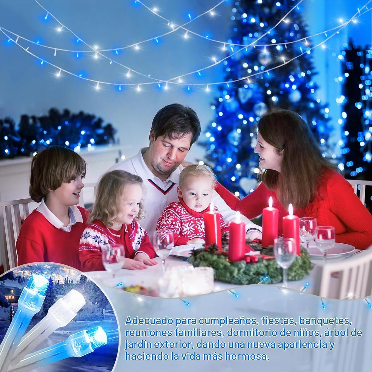 JMEXSUSS - Luces de cadena azules y blancas para interiores y exter...