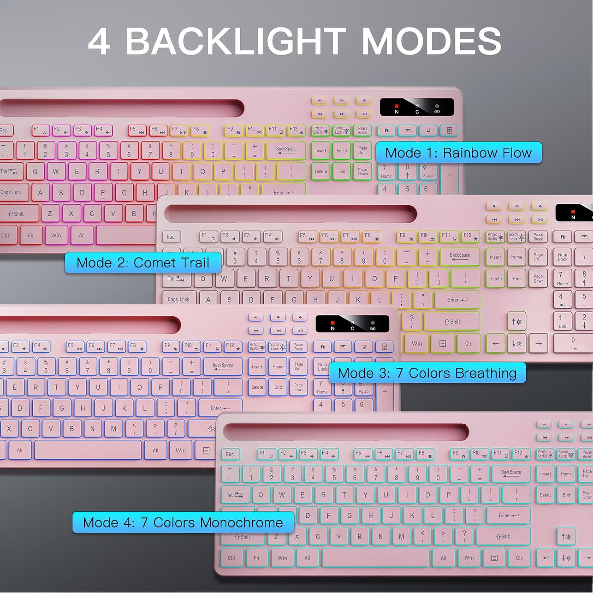 Soueto Teclado inalámbrico con retroiluminación RGB de 7 colores, t...