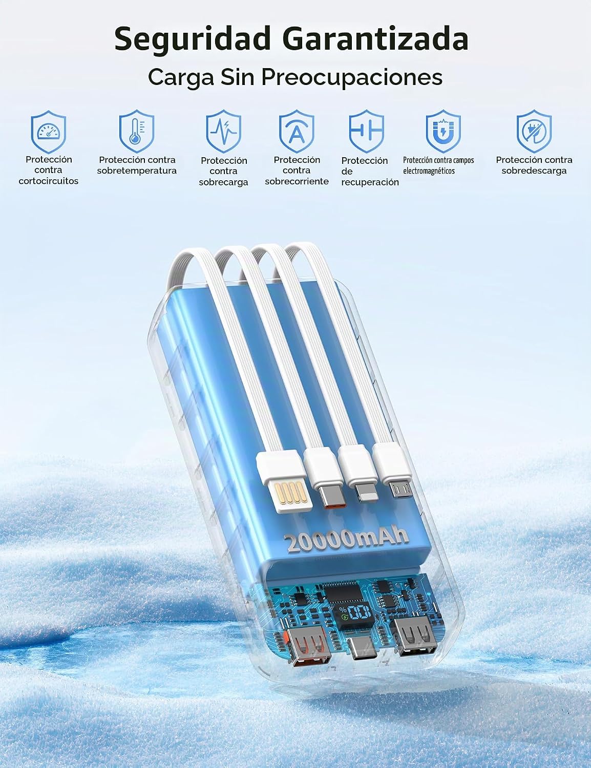 Nusyddy Cargador portátil 20000mAh con 4 cables incorporados y 6 sa...