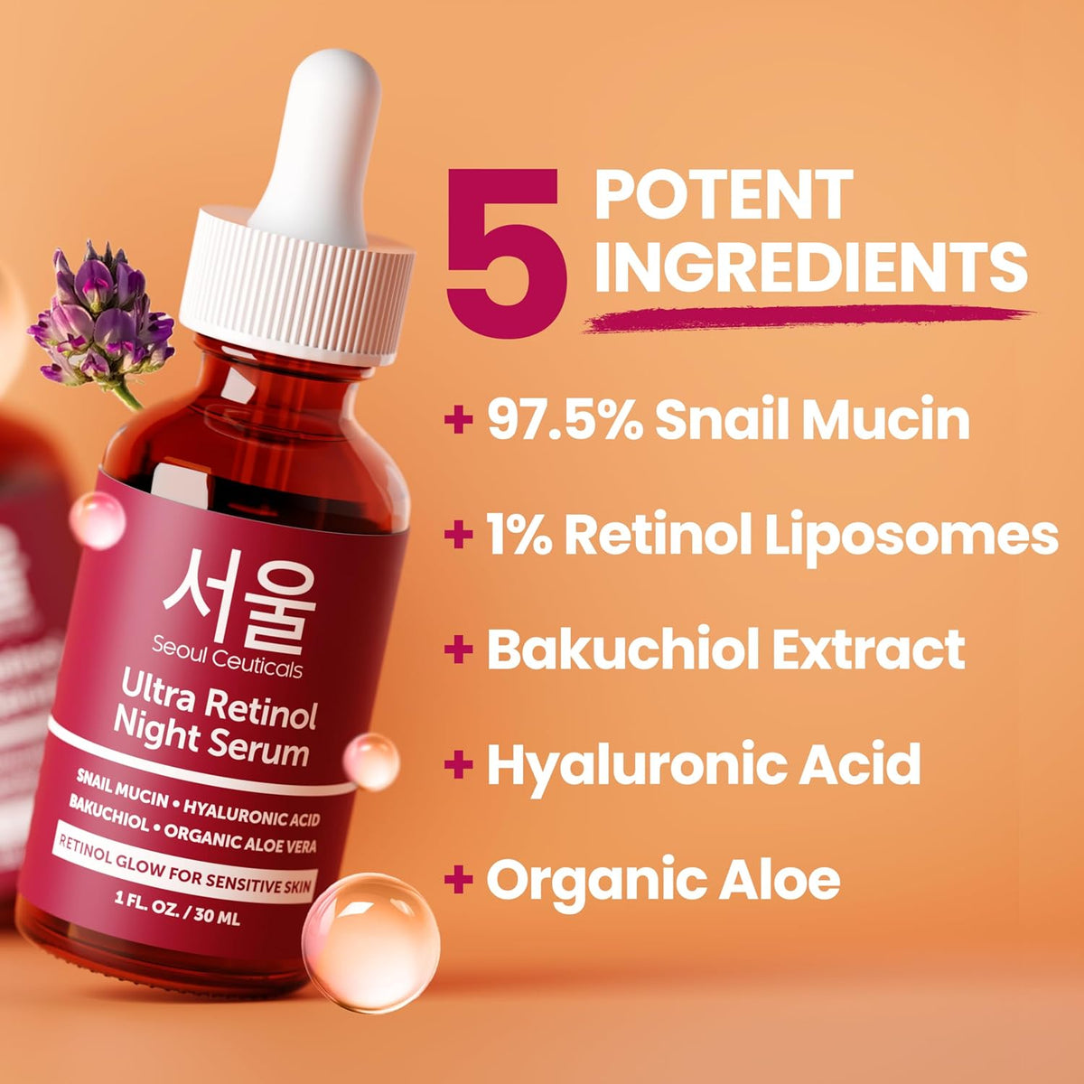 SeoulCeuticals Suero nocturno de retinol coreano al 1% para la cara...