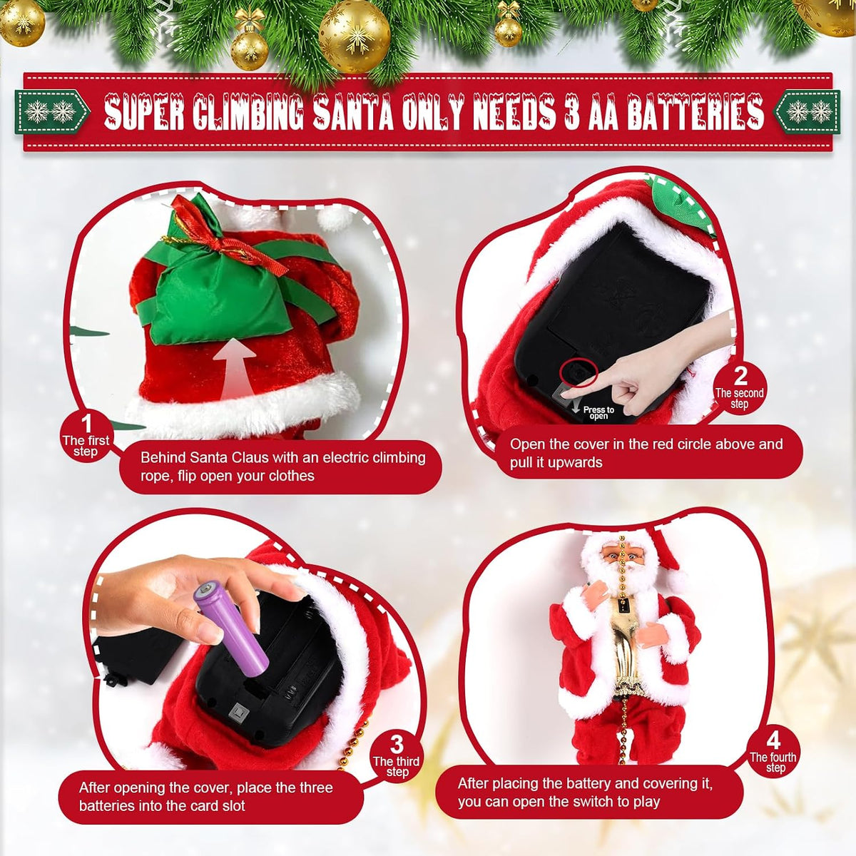 Gfilay Juguete animado de Papá Noel trepador con música y movimient...