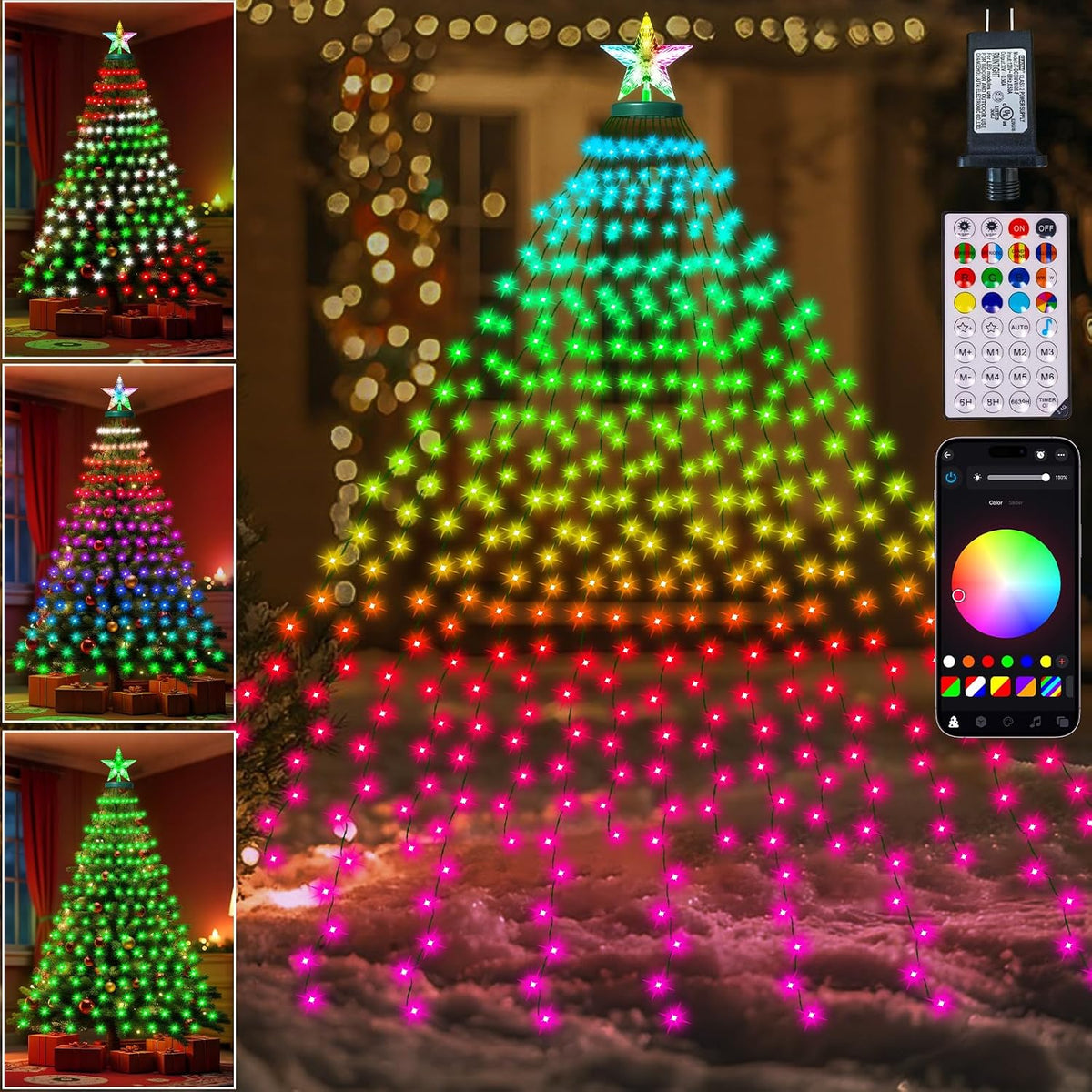Luces de árbol de Navidad inteligentes con estrella en la parte sup...
