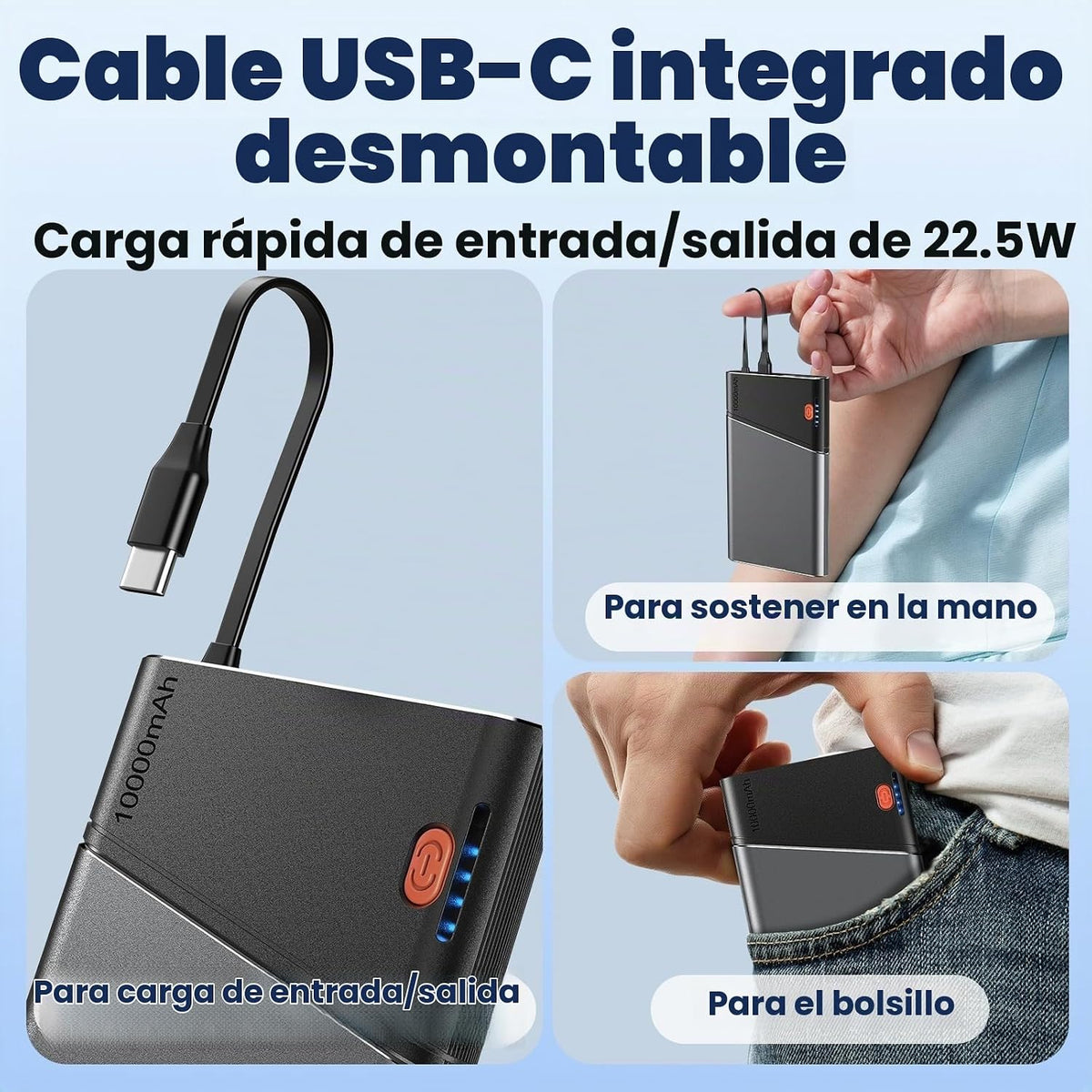 Aaoyun Banco de energía portátil de 10000 mAh, batería de carga ráp...